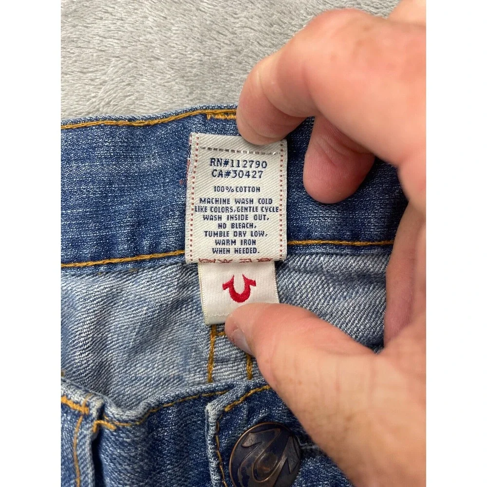 VTG True Religion Men's Jeans 36x30 Blue‎ Suede Horseshoe Mid Rise Whisker